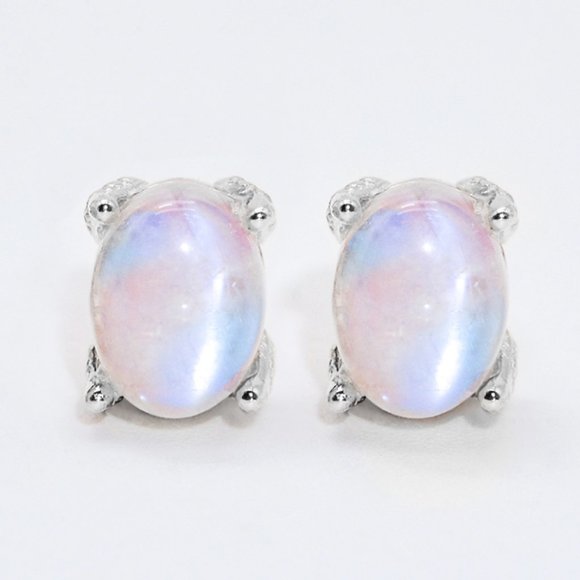 Natural Moonstone 4-Prong Stud Earrings For Women - Picture 2 of 8